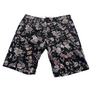 SISLEY Mens Floral Paisley Tapestry Chino Shorts Black Pink Stretch IT48/US32US